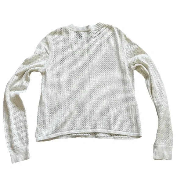 RAG & BONE White Crew Neck Sweater with Perforated/Open Knit Texture Trendy Chic - Picture 6 of 7